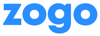 Blue 'ZOGO' text logo on a transparent background.