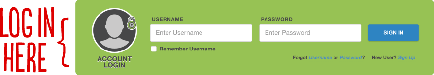 Screen with banking login and 'Log In Here' arrow.
