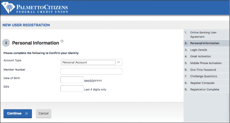 Registration form requesting personal information for a new user account.